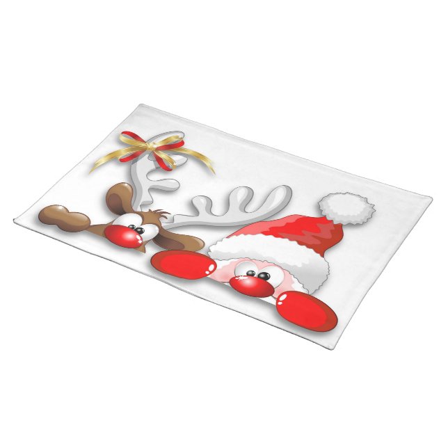 Funny Santa and Reindeer Cartoon Placemat (On Table)