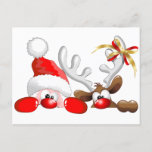 Funny Santa and Reindeer Cartoon    Postcard