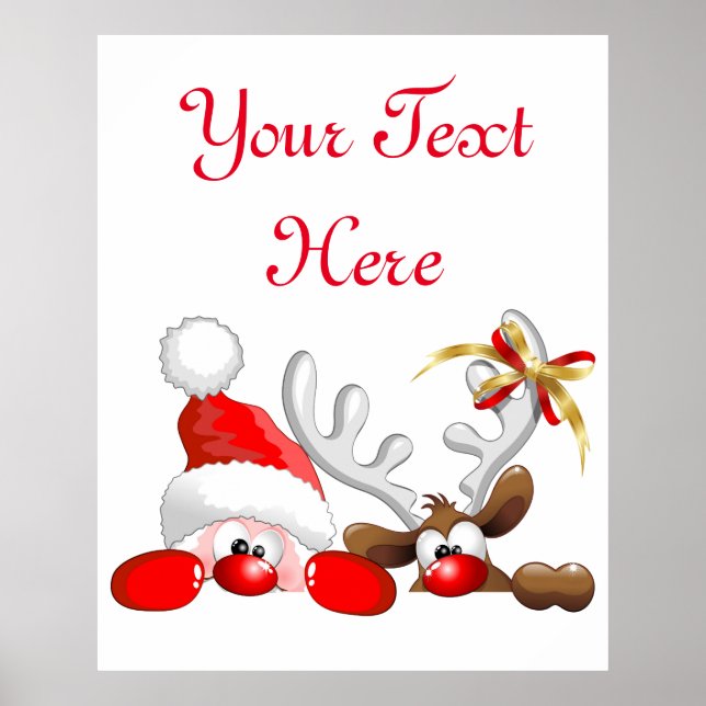 Funny Santa and Reindeer Cartoon     Poster (Front)