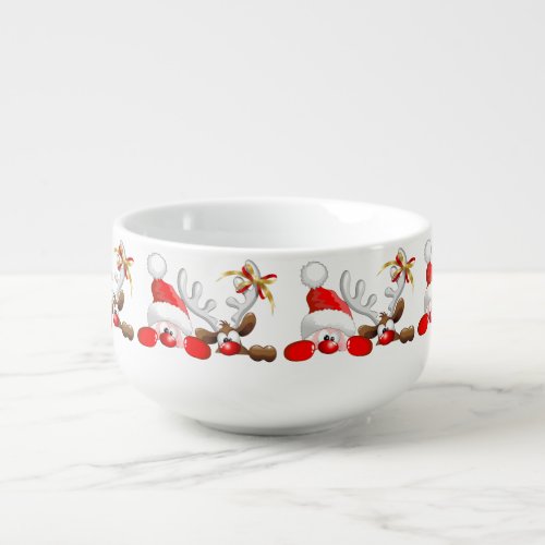 Funny Santa and Reindeer Cartoon        Soup Mug