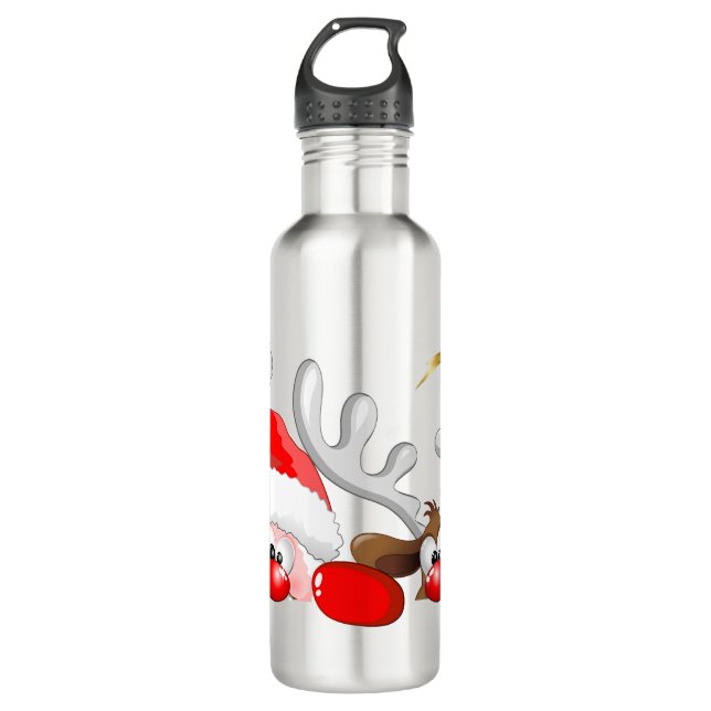 Funny Santa and Reindeer Cartoon        Stainless Steel Water Bottle (Front)