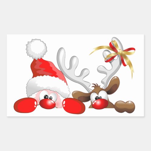 Funny Santa and Reindeer Cartoon Sticker