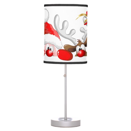 Funny Santa and Reindeer Cartoon         Table Lamp