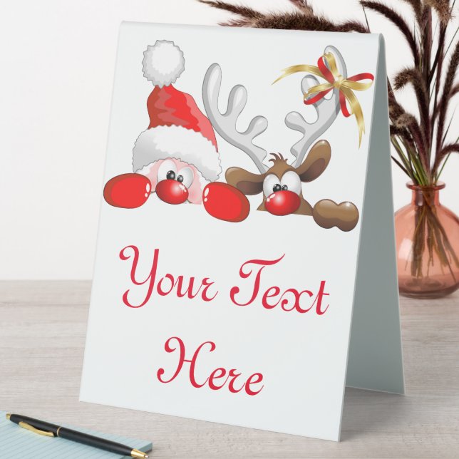 Funny Santa and Reindeer Cartoon        Table Tent (In SItu (Table))