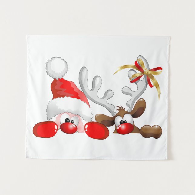 Funny Santa and Reindeer Cartoon       Tapestry (Front (Horizontal))