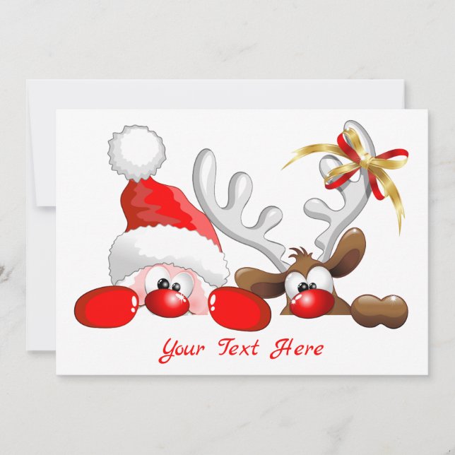 Funny Santa and Reindeer Cartoon Thank You Card (Front)