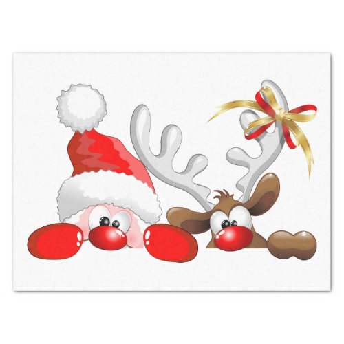 Funny Santa and Reindeer Cartoon       Tissue Paper