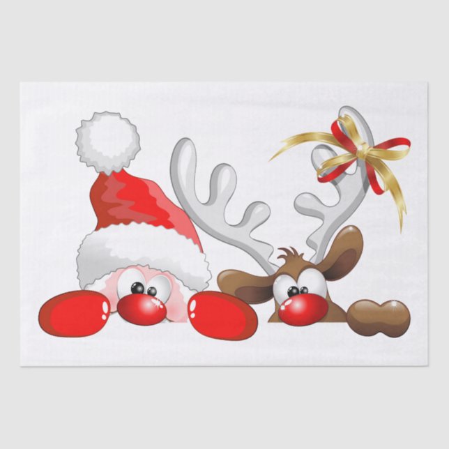 Funny Santa and Reindeer Cartoon       Tissue Paper (Front)