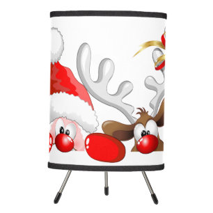 Funny Santa and Reindeer Cartoon Tripod Lamp