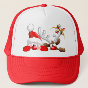 Funny Santa and Reindeer Cartoon    Trucker Hat