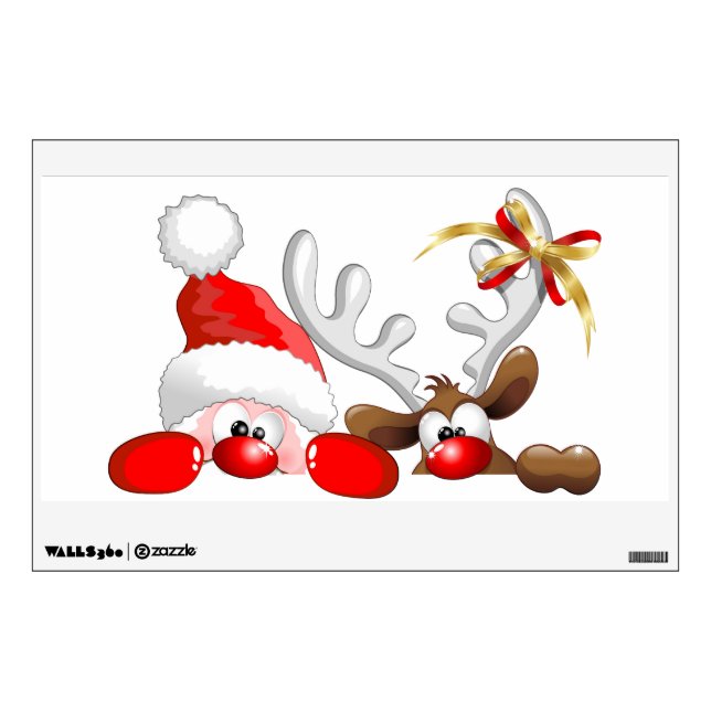Funny Santa and Reindeer Cartoon Wall Decal (Front)