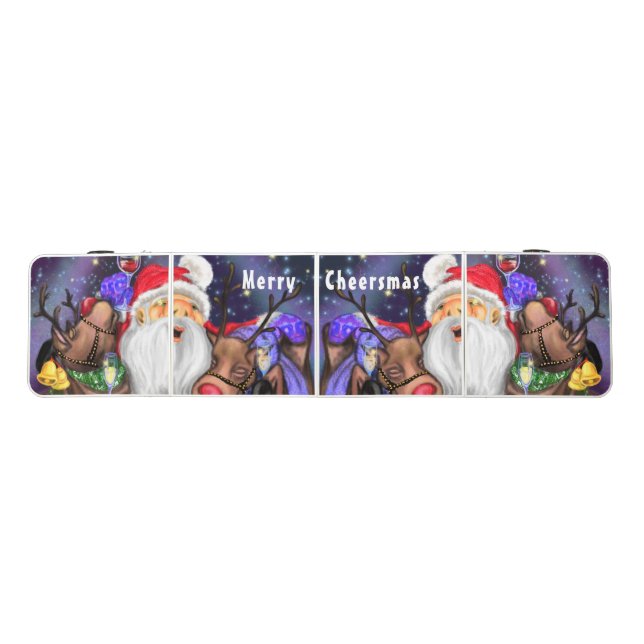 Funny Santa and Reindeers Christmas Party  Cheers Beer Pong Table (Top)