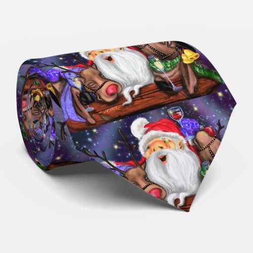 Funny Santa and Reindeers Christmas Party _ Cheers Neck Tie