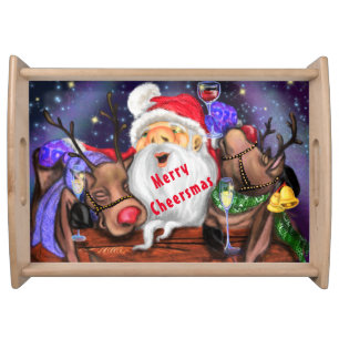 Funny Santa and Reindeers Christmas Party - Cheers Serving Tray