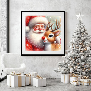 Funny Santa and Rudolph Holiday Wall Art for Kids