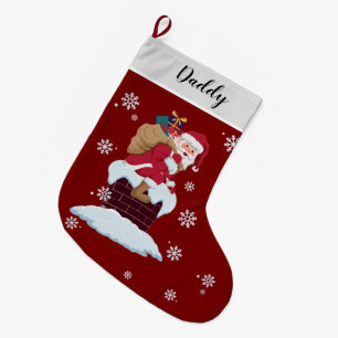 Funny Santa and Snowflakes Dad Custom Large Christmas Stocking