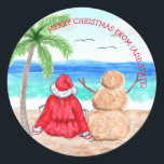 Funny Santa and Snowman on the Beach Christmas Classic Round Sticker<br><div class="desc">Funny Santa and Snowman on the Beach Christmas stickers. If you are a snowbird living in Florida or somewhere along the coast,  these are cute stickers to put on your Christmas cards!</div>