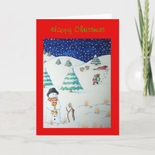 funny santa and snowman snow scene christmas holiday card