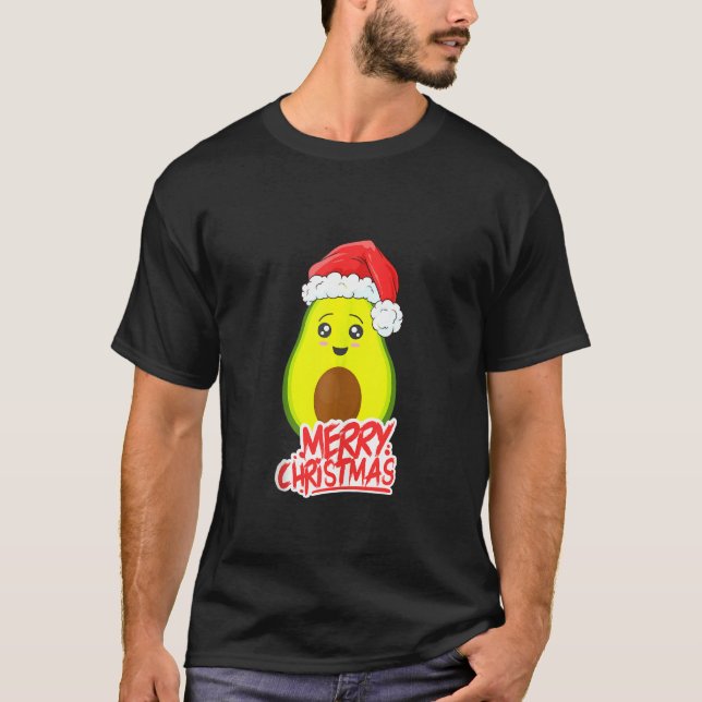 Funny Santa Avocado Merry Christmas Vegan Vacation T-Shirt (Front)