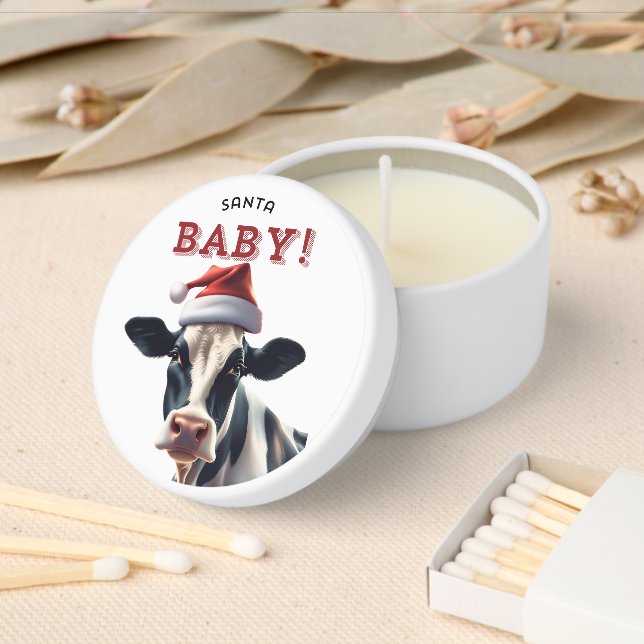 Funny Santa Baby Christmas Holstein Cow Mini Candle Favors (Insitu)