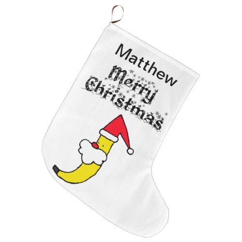 Funny Santa Banana Merry Christmas Large Christmas Stocking