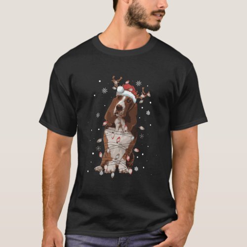 Funny Santa Basset Hound Christmas Lights Tree Dog T_Shirt