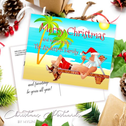 Funny Santa Beach Christmas Greetings Postcard