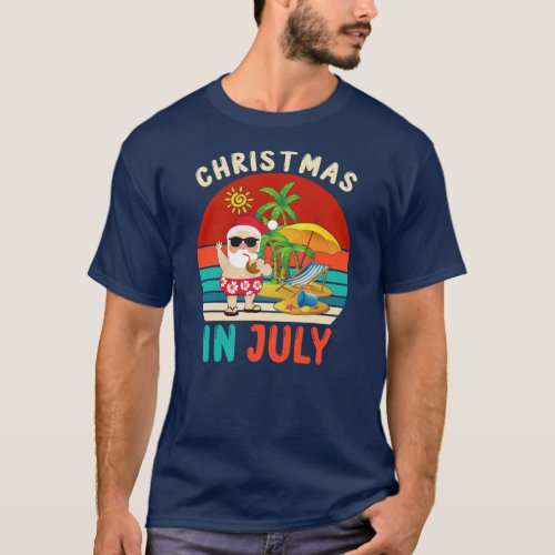 Funny Santa Beach Summer Christmas In July Summer T_Shirt