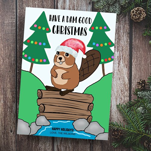 Funny Santa Beaver Dam Good Christmas Holiday Card