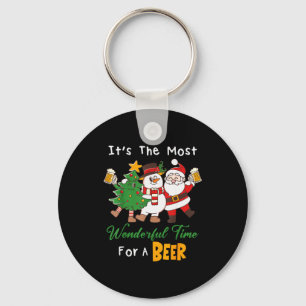 Funny Santa Beer Christmas Drinking Most Wonderful Keychain