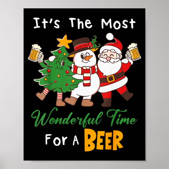Funny Santa Beer Christmas Drinking Most Wonderful Poster (Front)