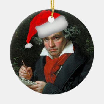 Funny Santa Beethoven Classical Music Christmas Ceramic Ornament by LiteraryLasts at Zazzle