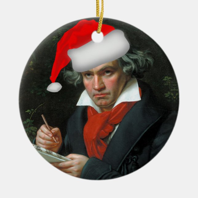 Funny Santa Beethoven Classical Music Christmas Ceramic Ornament (Front)