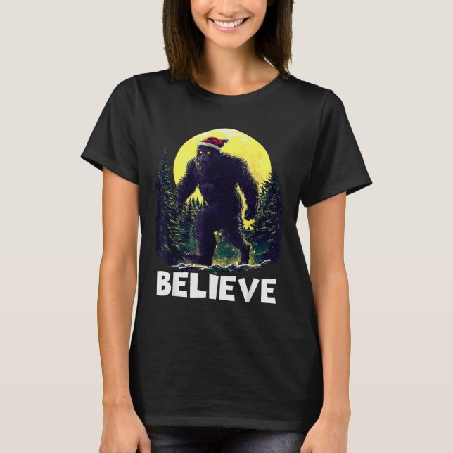 Funny Santa Bigfoot Christmas Sasquatch Believe Xm T-Shirt (Front)