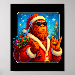 Funny Santa Bigfoot Christmas Sasquatch Xmas Boys Poster