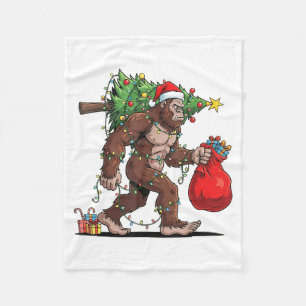 Funny Santa Bigfoot Christmas Tree Lights Xmas Boy Fleece Blanket