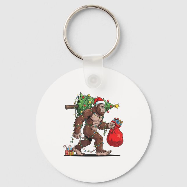 Funny Santa Bigfoot Christmas Tree Lights Xmas Boy Keychain (Front)