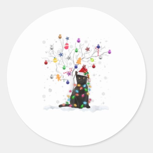 Funny Santa Black Cat Christmas Tree Gi Classic Round Sticker