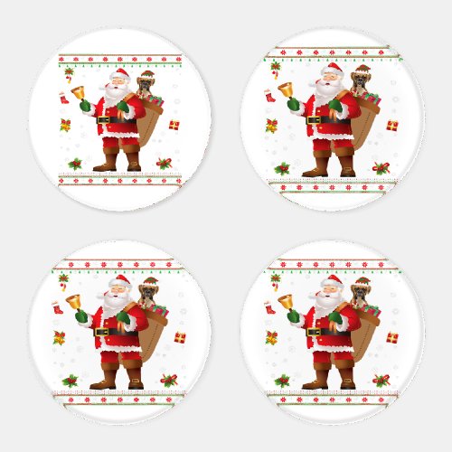 Funny Santa Boxer Dog Present Merry Christmas Coaster Set