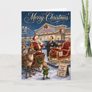 Funny Santa Buying New Sleigh Christmas Holiday Card