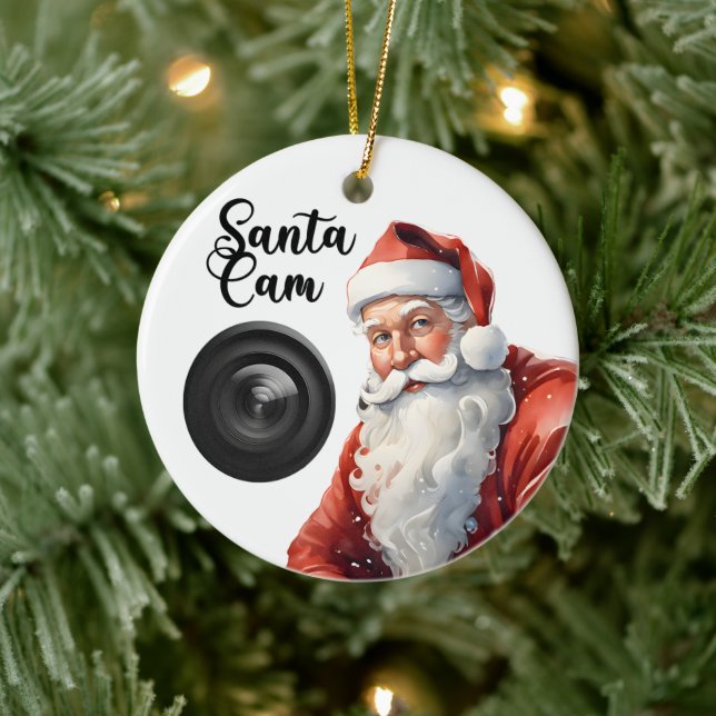 Funny Santa Cam Christmas Ceramic Ornament (Tree)