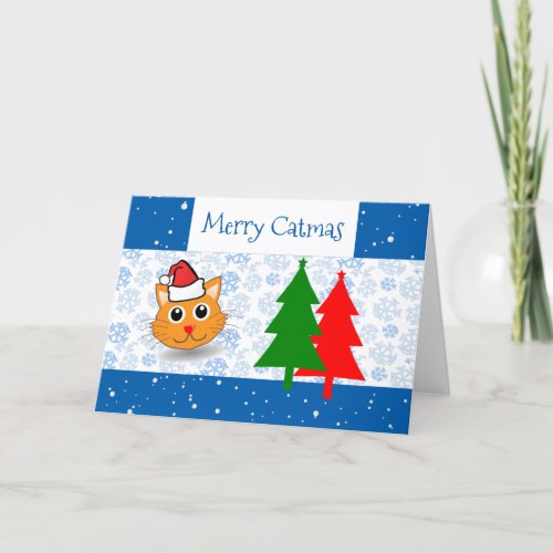 Funny Santa Cat Snow Merry Catmas Christmas Trees Card