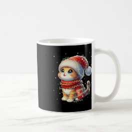 Funny Santa Cat Tangled Up In Christmas Lights Hol Coffee Mug