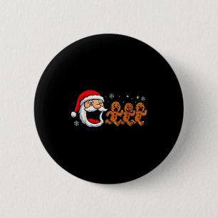 Funny Santa Chasing Gingerbread Christmas Cookie Button