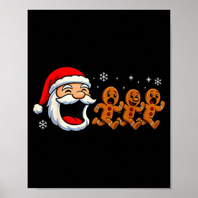 Funny Santa Chasing Gingerbread Christmas Cookie  Poster (Front)