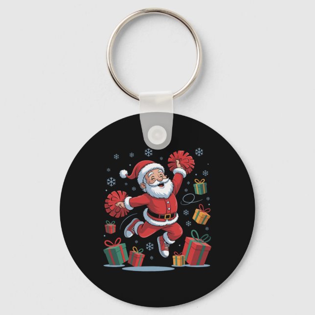 Funny Santa Cheering Cheerleading Christmas Xmas P Keychain (Front)