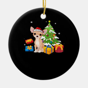 Funny Santa Chihuahua Dog Christmas Tree Gifts Xma Ceramic Ornament