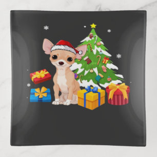 Funny Santa Chihuahua Dog Christmas Tree Gifts Xma Trinket Tray
