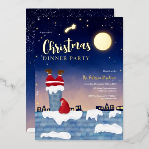 Funny Santa chimney Christmas party illustration Foil Holiday Card