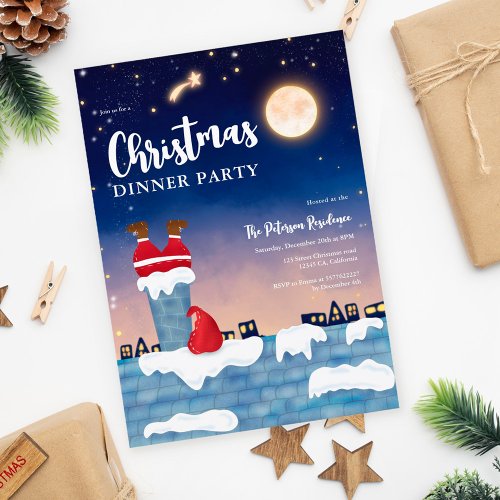Funny Santa chimney Christmas party illustration Invitation